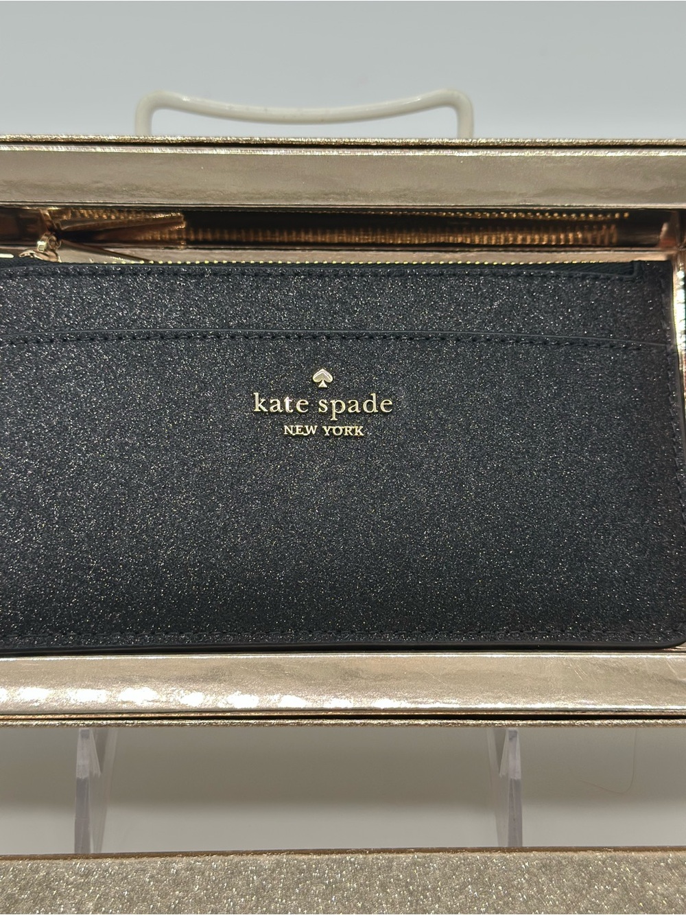 kate spade Gold Glitter Wristlet with Subtle Black Label - Picture 2 of 5
